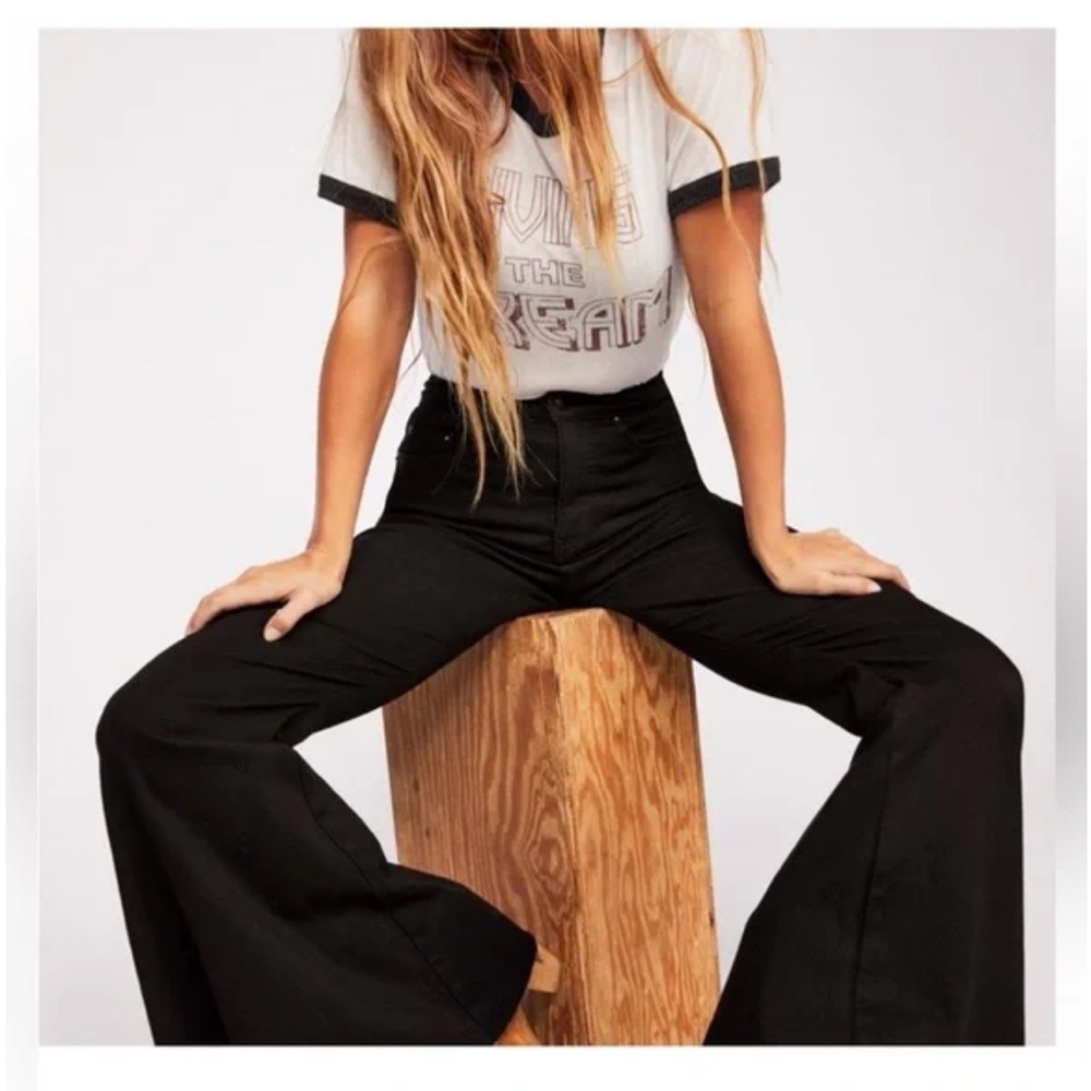 Free People Black Flare Raw edge Denim